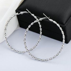 Silver Toned Twisted Hoop Earrings 2"Dia
